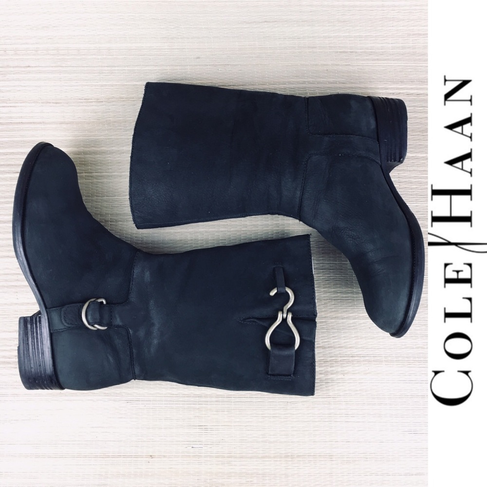 COLE HAAN Leather Suede Moto Boots.